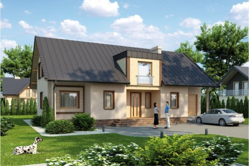 Projekt domu Rozłogi 2 tech. L-6318 tech., parterowy z poddaszem mieszkalnym, z garażem, bez podpiwniczenia - kolorystyka wersja 2