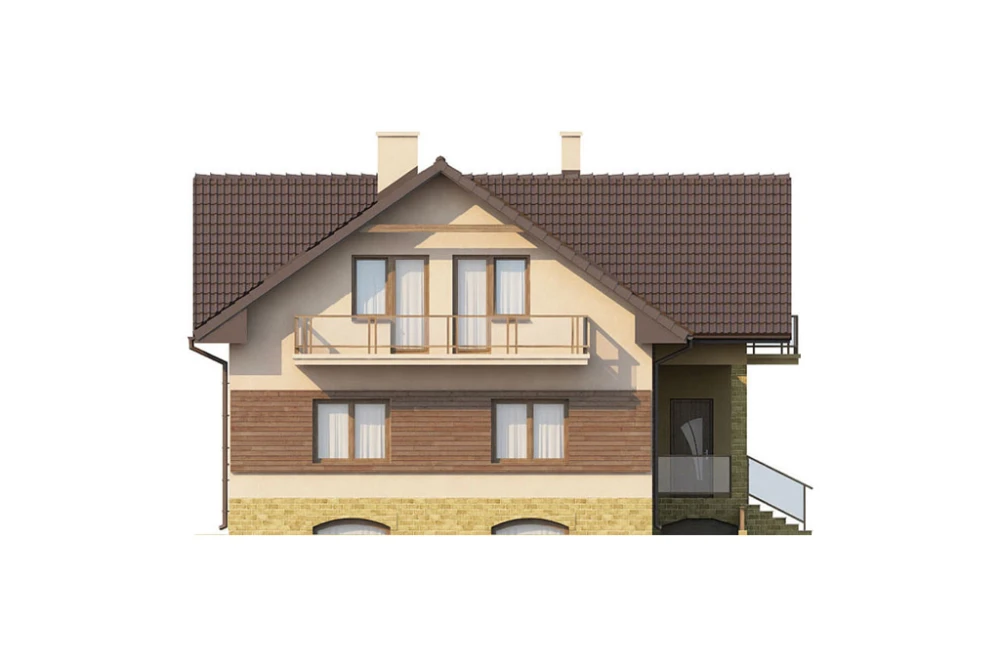 Projekt domu Konradów 2 L-6327, jednorodzinny, parterowy z poddaszem mieszkalnym, podpiwniczony - elewacja lewa