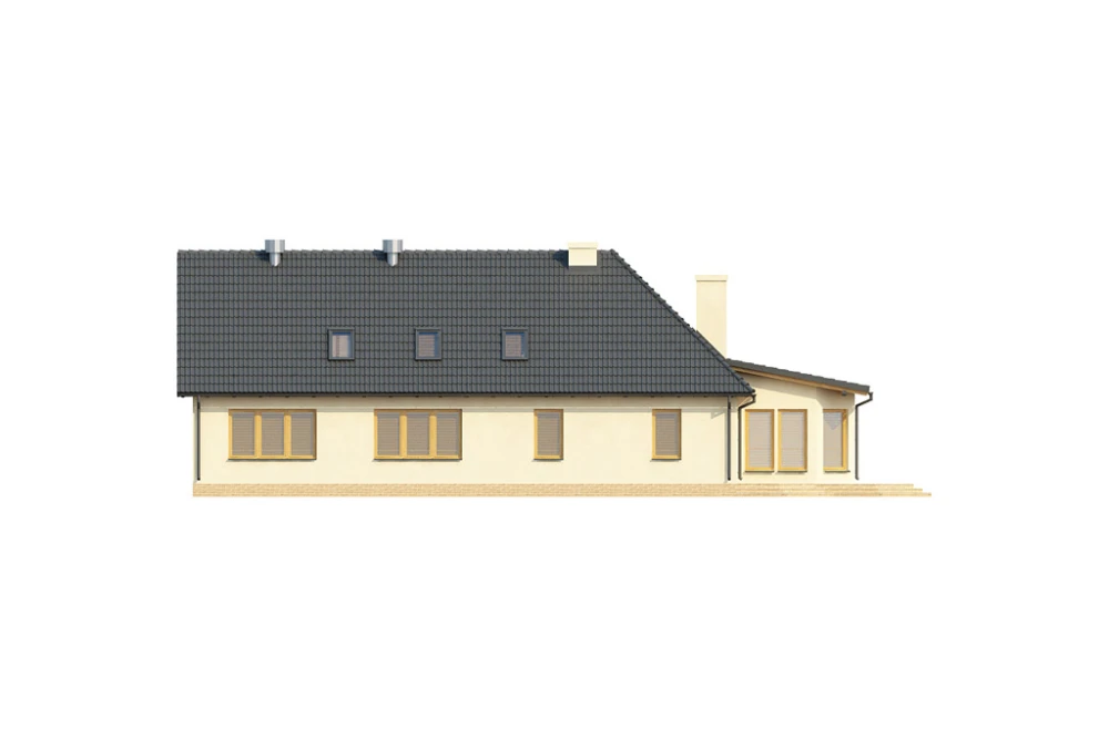Projekt domu Rozmarynów 2 L-6328, parterowy, z poddaszem niemieszkalnym, bez podpiwniczenia - elewacja ogrodowa