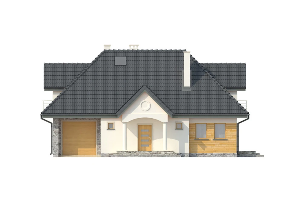 Projekt domu Zielonki 2 L-6332, parterowy z poddaszem mieszkalnym, bez podpiwniczenia, z garażem - elewacja frontowa