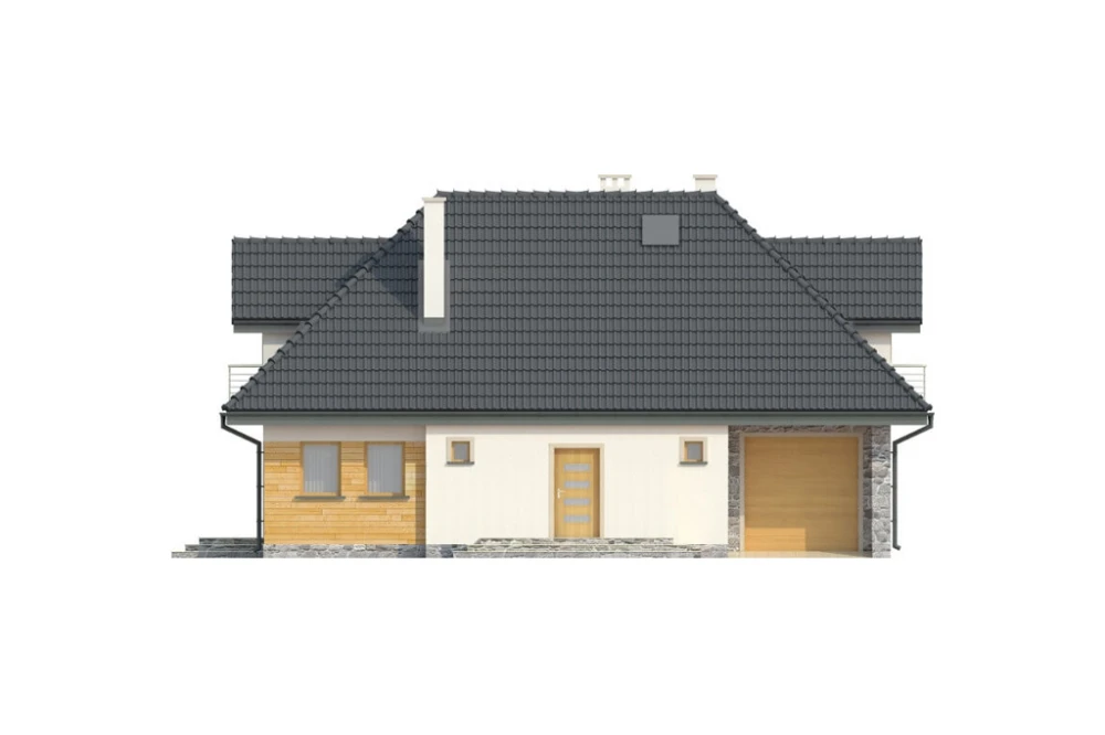 Projekt domu Zielonki N DM-6332 N, parterowy z poddaszem mieszkalnym, bez podpiwniczenia, z garażem - elewacja frontowa