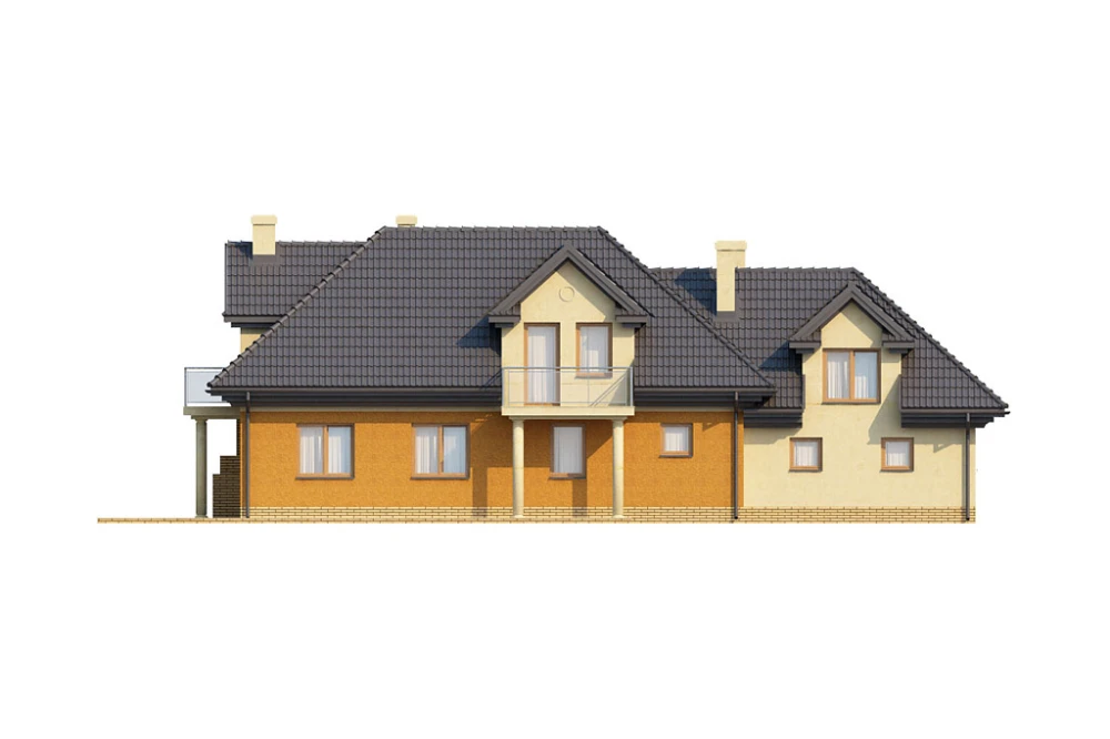 Projekt domu Zabierzów 2 L-6335, parterowy z poddaszem mieszkalnym, z garażem dwustanowiskowym, bez podpiwniczenia - elewacja ogrodowa