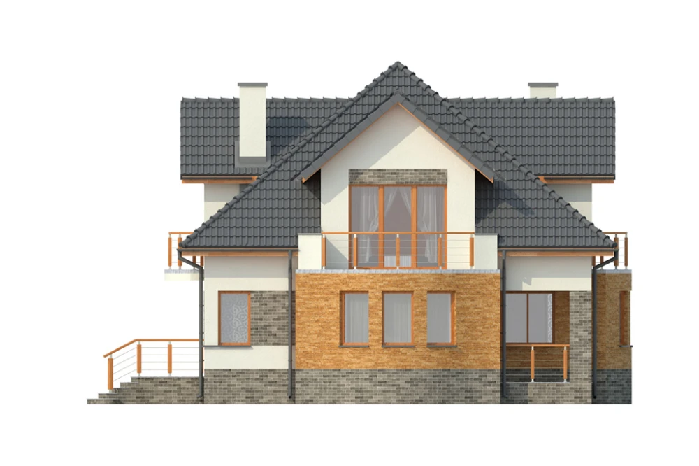 Projekt domu Kluczbork DM-6343, parterowy z poddaszem mieszkalnym, bez podpiwniczenia, bez garażu - elewacja ogrodowa