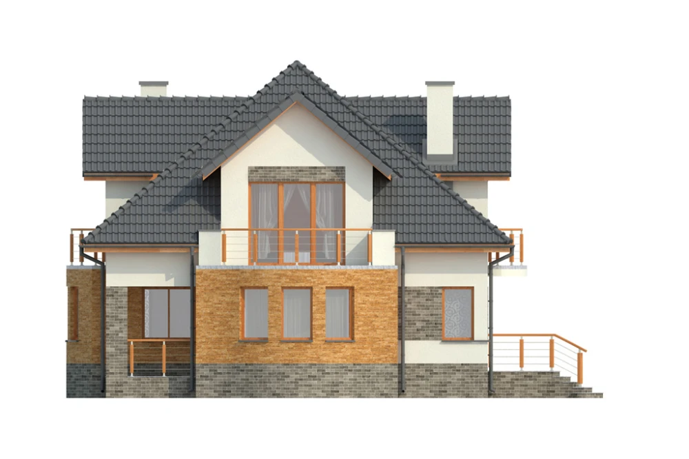 Projekt domu Kluczbork 2 L-6343, parterowy z poddaszem mieszkalnym, bez podpiwniczenia, bez garażu - elewacja ogrodowa