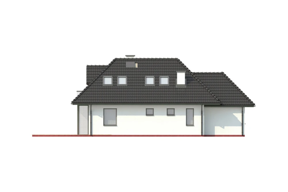 Projekt domu Śnieżyn 2 L-6346, parterowy z garażem, z poddaszem mieszkalnym, bez podpiwniczenia - elewacja ogrodowa
