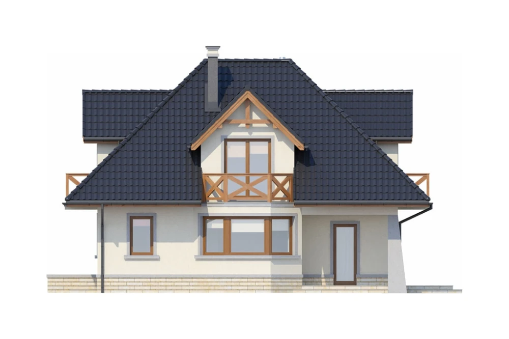 Projekt domu Konstancin 2 L-6351, parterowy z poddaszem mieszkalnym, częściowo podpiwniczony, bez garażu - elewacja prawa