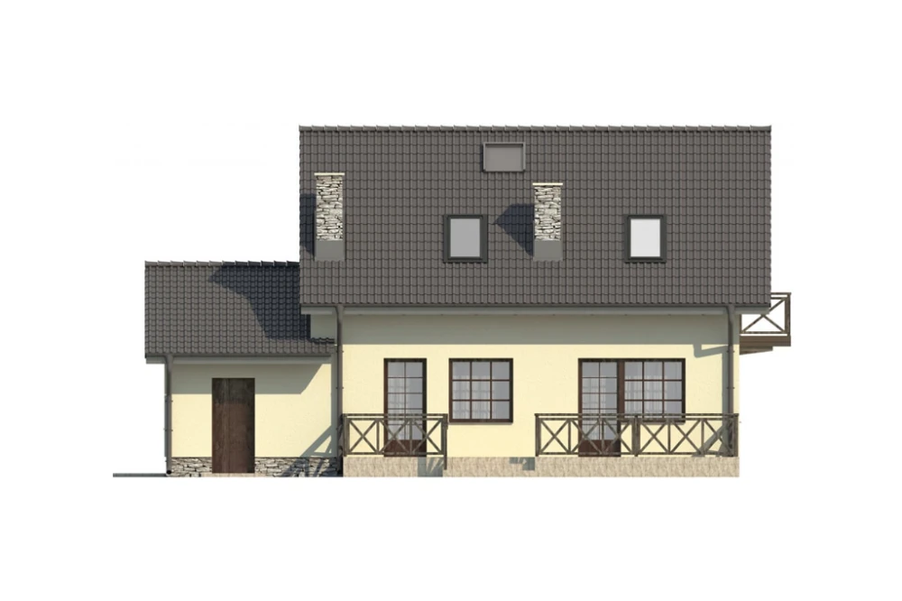 Projekt domu Bobowa DM-6251 B, parterowy z poddaszem mieszkalnym, bez podpiwniczenia - elewacja ogrodowa