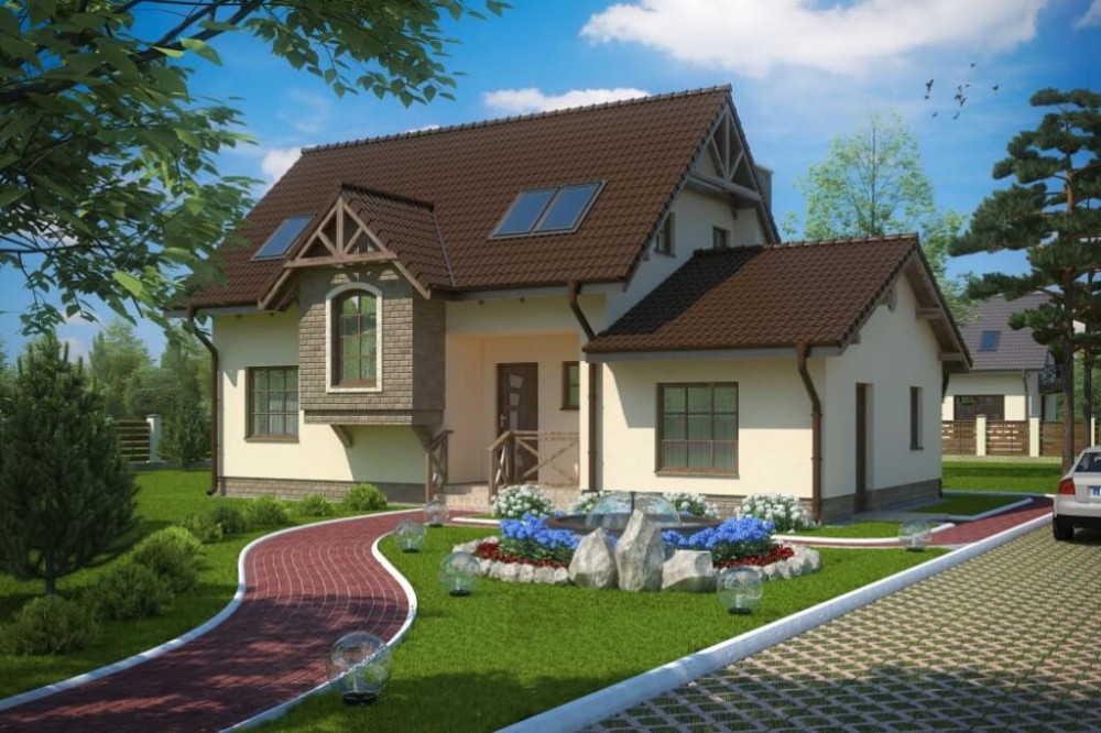 Projekt domu Bobowa tech. DM-6251 B tech., parterowy z poddaszem mieszkalnym, bez podpiwniczenia - kolorystyka wersja 4