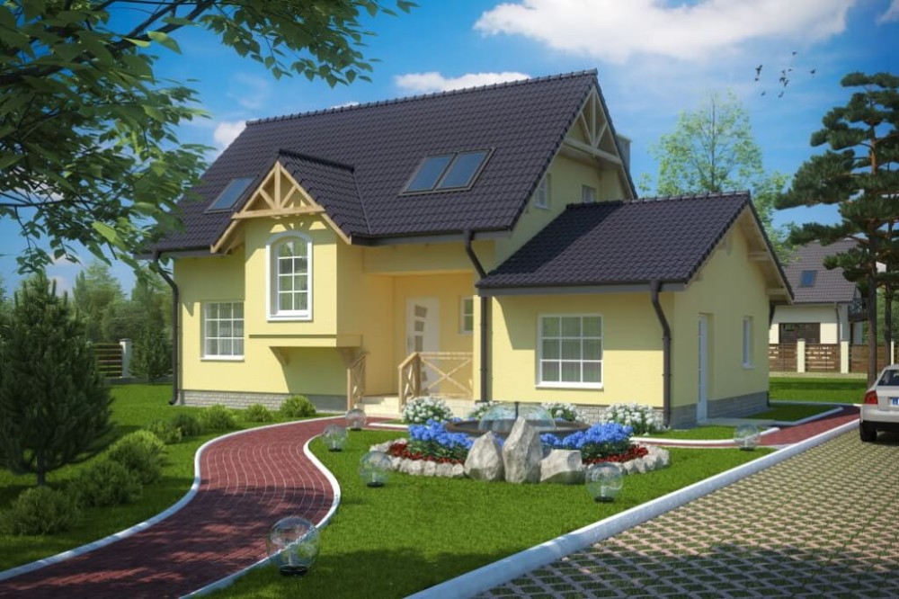 Projekt domu Bobowa tech. DM-6251 B tech., parterowy z poddaszem mieszkalnym, bez podpiwniczenia - kolorystyka wersja 3