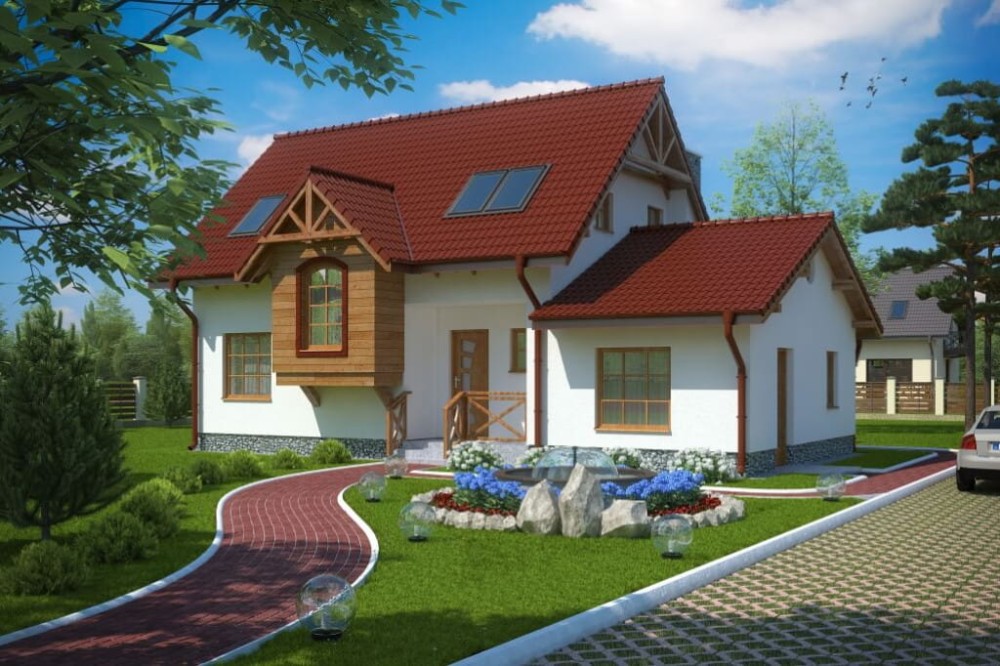 Projekt domu Bobowa tech. DM-6251 B tech., parterowy z poddaszem mieszkalnym, bez podpiwniczenia - kolorystyka wersja 2