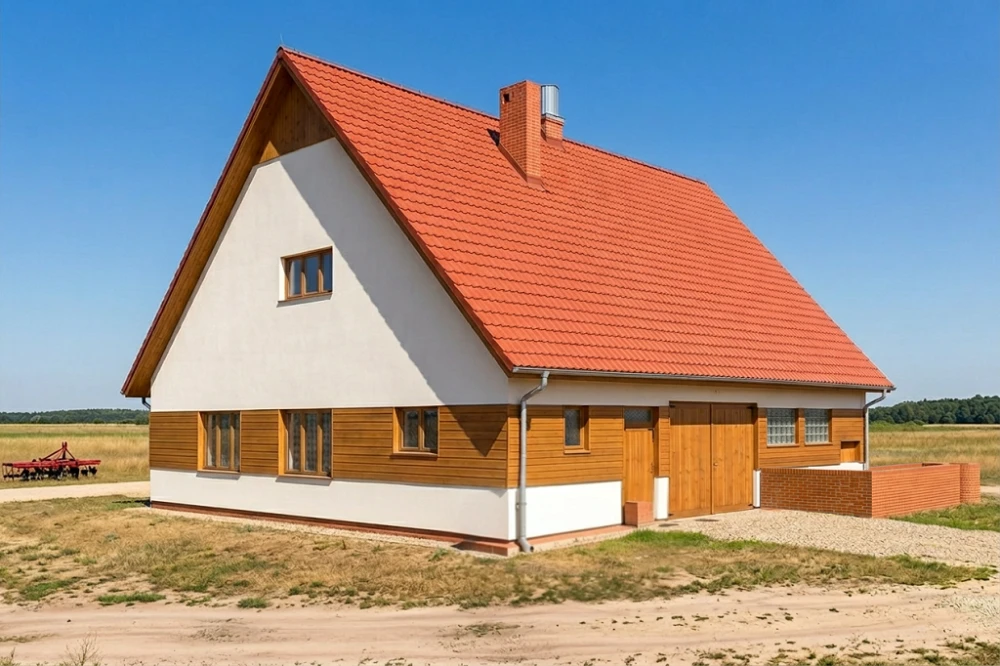 Projekt obory, kurnika tech. ZG-06 tech., parterowy ze strychem, bez podpiwniczenia - wizualizacja elewacji ogrodowej