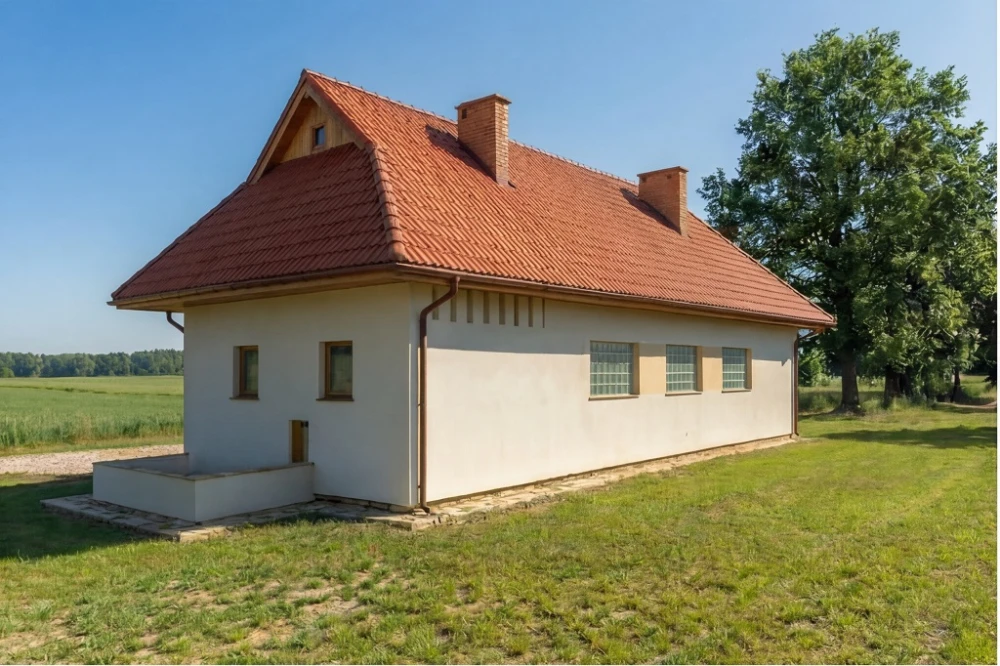 Projekt obory, kurnika, chlewni tech. ZG-09 tech., parterowy, podpiwniczony - wizualizacja elewacji prawej