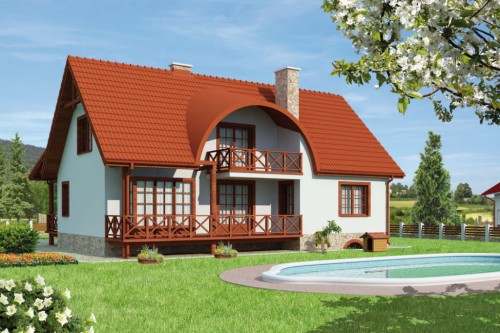 Projekt domu Pelmo tech. DM-6441 tech., parterowy z poddaszem mieszkalnym, częściowo podpiwniczony, z garażem - kolorystyka wersja 1