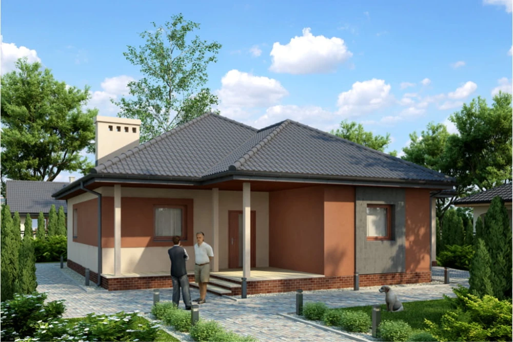 Projekt domu Kiliany tech. DM-6447 tech., parterowy z poddaszem nieużytkowym, bez podpiwniczenia, z garażem - kolorystyka wersja 2