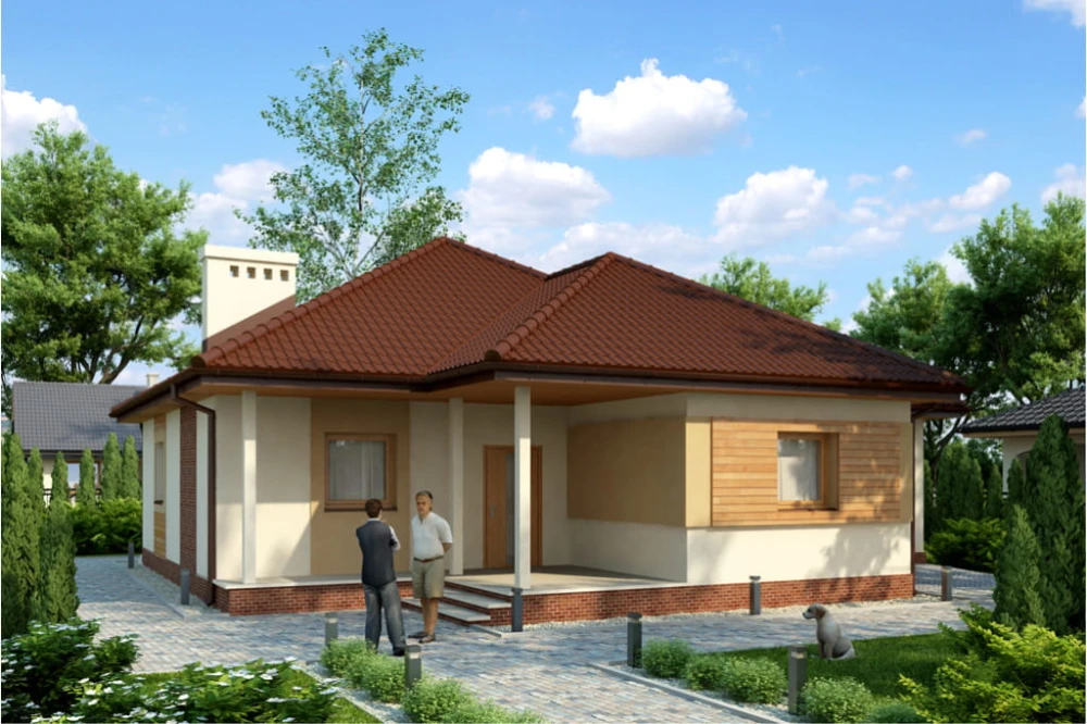 Projekt domu Kiliany tech. DM-6447 tech., parterowy z poddaszem nieużytkowym, bez podpiwniczenia, z garażem - kolorystyka wersja 4