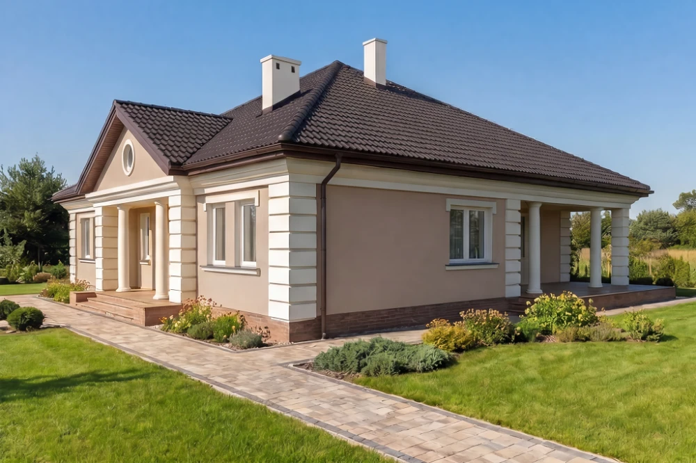 Projekt domu Międzylesie L-6303, parterowy, bez podpiwniczenia, bez garażu - wizualizacja elewacji prawej