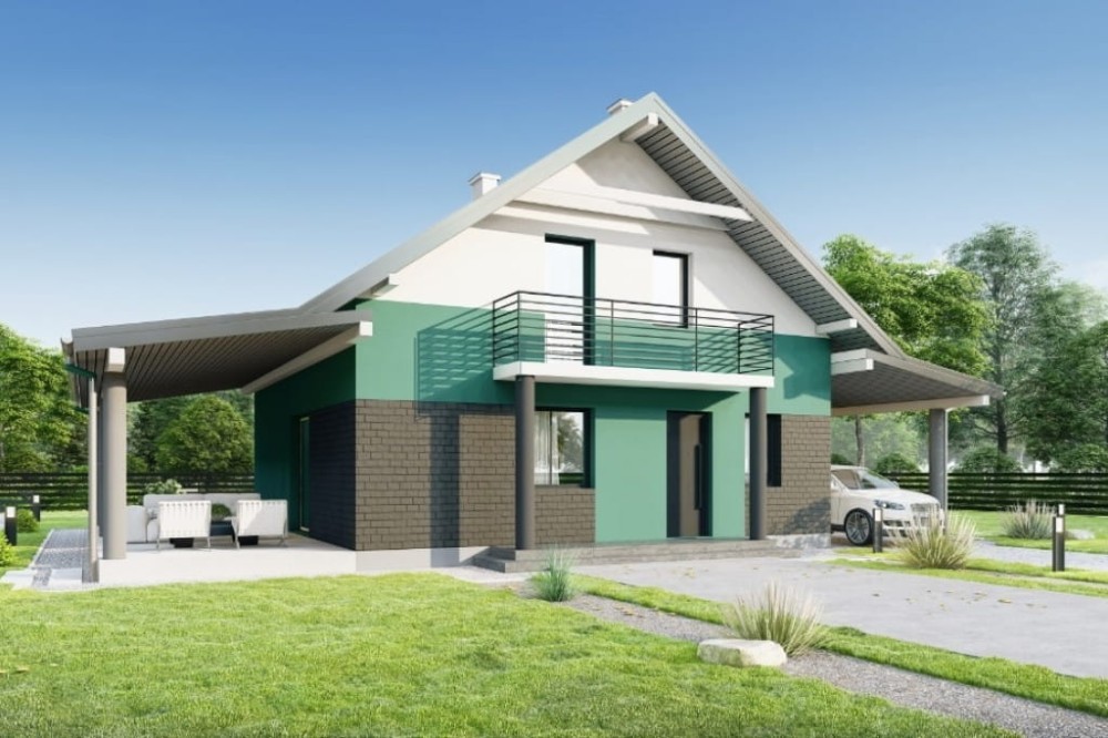 Projekt domu Entro 2 tech. L-6755 tech., parterowy z poddaszem użytkowym, z wiatą garażową, niepodpiwniczony - kolorystyka wersja 4