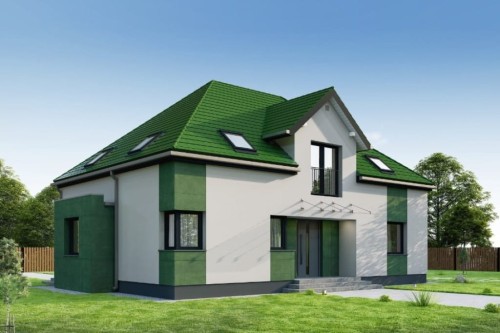 Projekt domu Indilia tech. DM-6758 tech., parterowy z poddaszem użytkowym, niepodpiwniczony i bez garażu - kolorystyka wersja 2