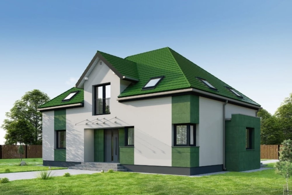 Projekt domu Indilia 2 tech. L-6758 tech., parterowy z poddaszem użytkowym, niepodpiwniczony i bez garażu - kolorystyka wersja 2