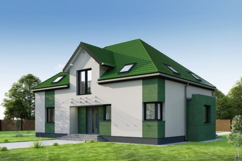 Projekt domu Indilia 2 tech. L-6758 tech., parterowy z poddaszem użytkowym, niepodpiwniczony i bez garażu - kolorystyka wersja 2