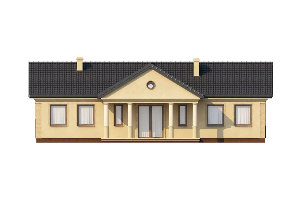 Projekt domu Łącko DM-6291, parterowy, bez garażu, bez podpiwniczenia - elewacja ogrodowa