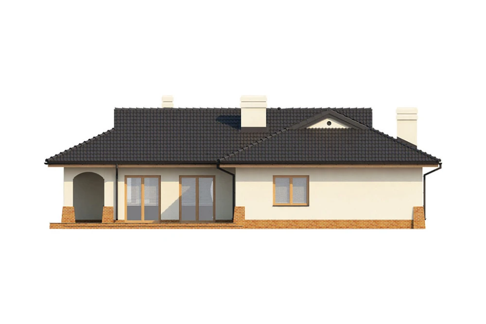 Projekt domu Gorzków 2 L-6331, parterowy, z garażem dwustanowiskowym, bez podpiwniczenia - elewacja ogrodowa