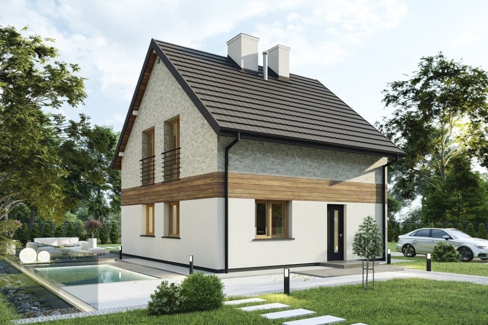Projekt domu Trevira tech. DM-6795 tech., parterowy z poddaszem użytkowym, niepodpiwniczony, bez garażu - kolorystyka wersja 2