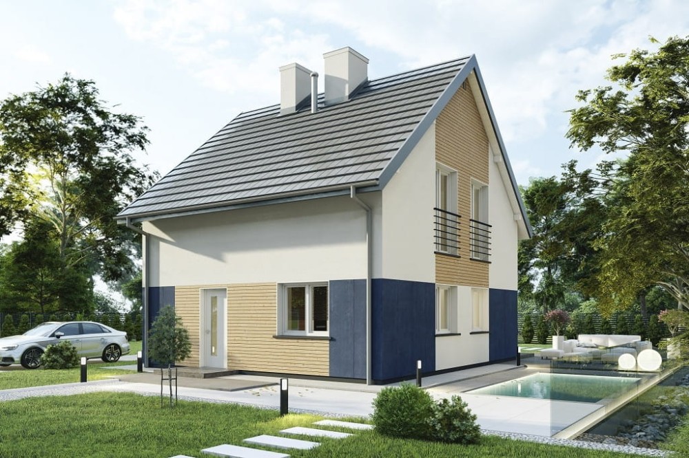 Projekt domu Trevira 2 tech. L-6795 tech., parterowy z poddaszem użytkowym, niepodpiwniczony, bez garażu - kolorystyka wersja 4