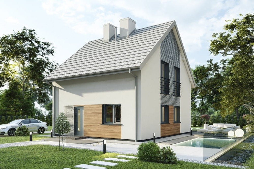 Projekt domu Trevira 2 tech. L-6795 tech., parterowy z poddaszem użytkowym, niepodpiwniczony, bez garażu - kolorystyka wersja 3