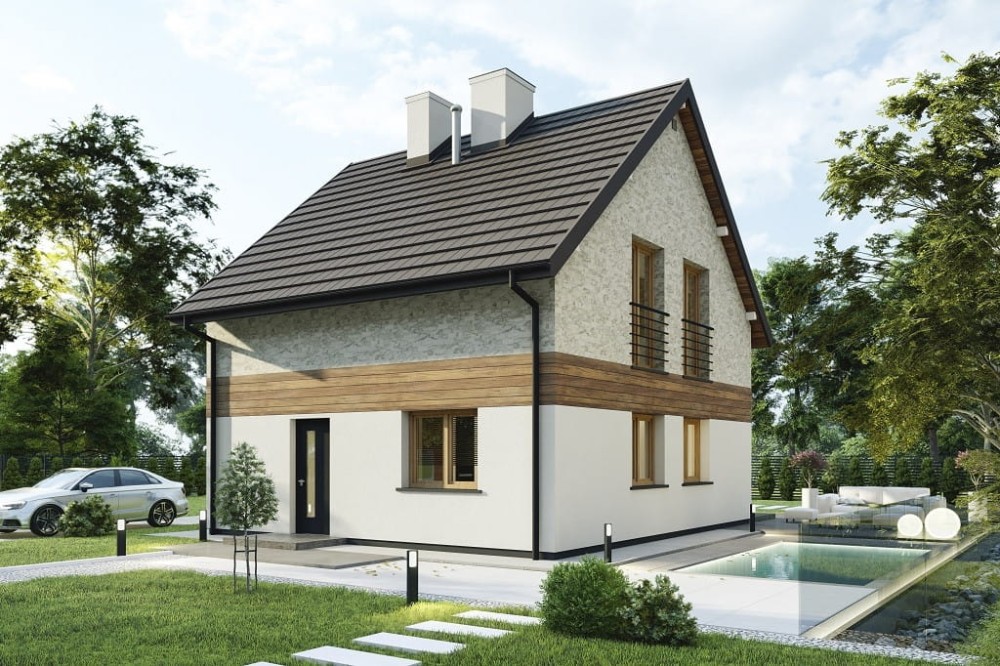 Projekt domu Trevira 2 tech. L-6795 tech., parterowy z poddaszem użytkowym, niepodpiwniczony, bez garażu - kolorystyka wersja 2