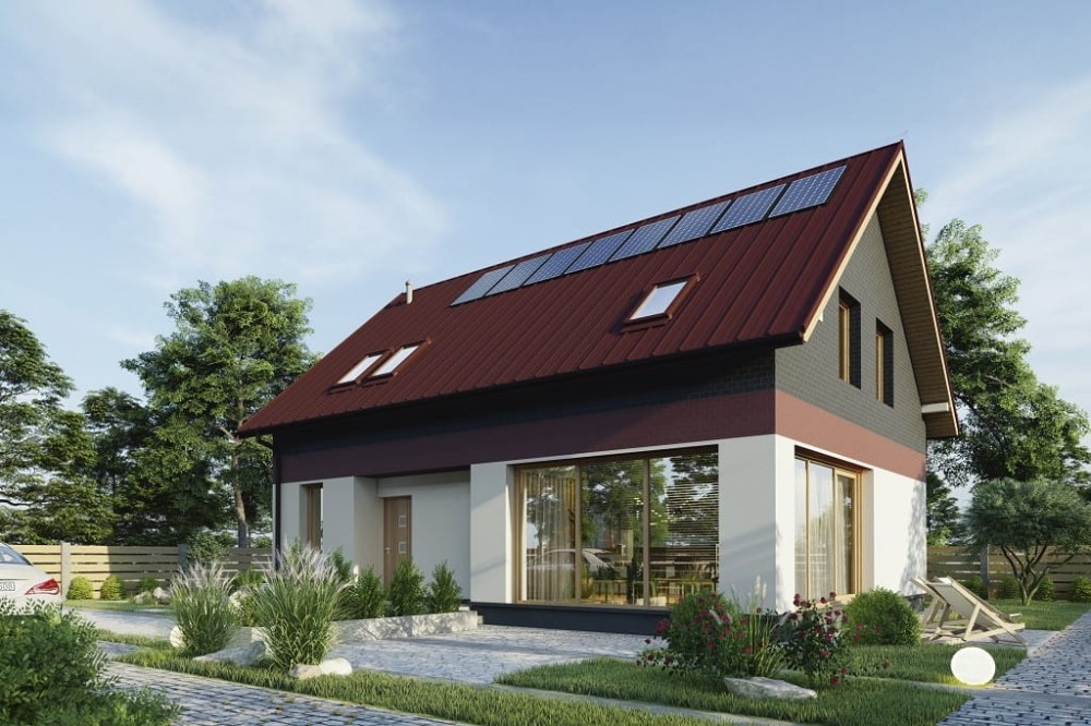 Projekt domu Trapazon tech. DM-6820 tech., parterowy, z poddaszem, bez garażu, bez podpiwniczenia - kolorystyka wersja 3