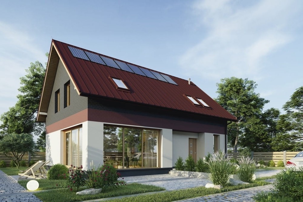 Projekt domu Trapazon 2 tech. L-6820 tech., parterowy, z poddaszem, bez garażu, bez podpiwniczenia - kolorystyka wersja 3