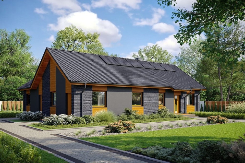 Projekt domu Polanio B tech. DM-6759 B tech., dwulokalowy, parterowy, niepodpiwniczony, bez garażu - kolorystyka wersja 4