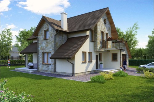 Projekt domu Cześniki tech. DM-6138 tech., parterowy z poddaszem mieszkalnym, z garażem, bez podpiwniczenia - kolorystyka wersja 1