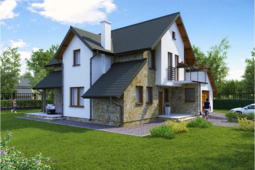 Projekt domu Cześniki tech. DM-6138 tech., parterowy z poddaszem mieszkalnym, z garażem, bez podpiwniczenia - kolorystyka wersja 2