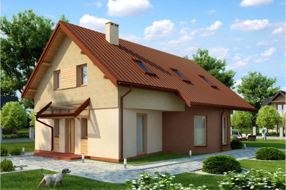 Projekt domu Aleksandrowo tech. DM-6140 tech., parterowy z poddaszem mieszkalnym, bez podpiwniczenia - kolorystyka wersja 2
