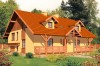 Projekt domu Wolanów tech. DM-6175 tech., parterowy z poddaszem mieszkalnym, podpiwniczony z garażem, z wydzieloną częścią gospodarczą - kolorystyka wersja 3