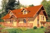 Projekt domu Stryjewo tech. L-6175 tech., parterowy z poddaszem mieszkalnym, podpiwniczony z garażem, z wydzieloną częścią gospodarczą - kolorystyka wersja 3