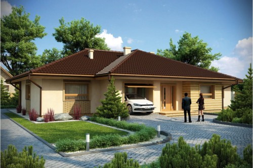 Projekt domu Tomaszów 2 tech. L-6176 tech., parterowy, bez podpiwniczenia z garażem - kolorystyka wersja 2