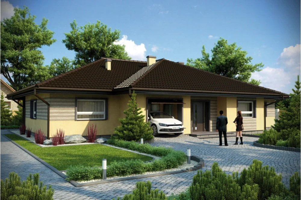 Projekt domu Tomaszów 2 tech. L-6176 tech., parterowy, bez podpiwniczenia z garażem - kolorystyka wersja 4