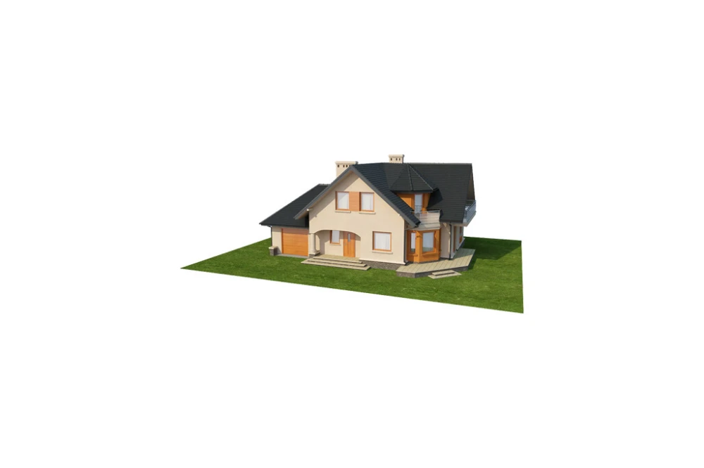 Projekt domu Modlnica DM-6407, parterowy z poddaszem użytkowym, z garażem jednostanowiskowym, częściowo podpiwniczony - model