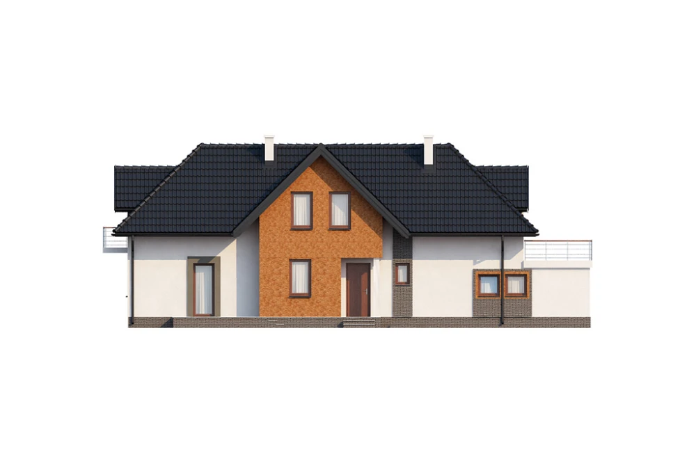 Projekt domu Racholin 2 L-6408, parterowy z poddaszem użytkowym, z garażem jednostanowiskowym, częściowo podpiwniczony - elewacja frontowa