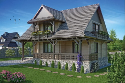 Projekt domu Szarotki tech. DM-6575 tech.,  parterowy z poddaszem mieszkalnym, bez podpiwniczenia - kolorystyka wersja 2