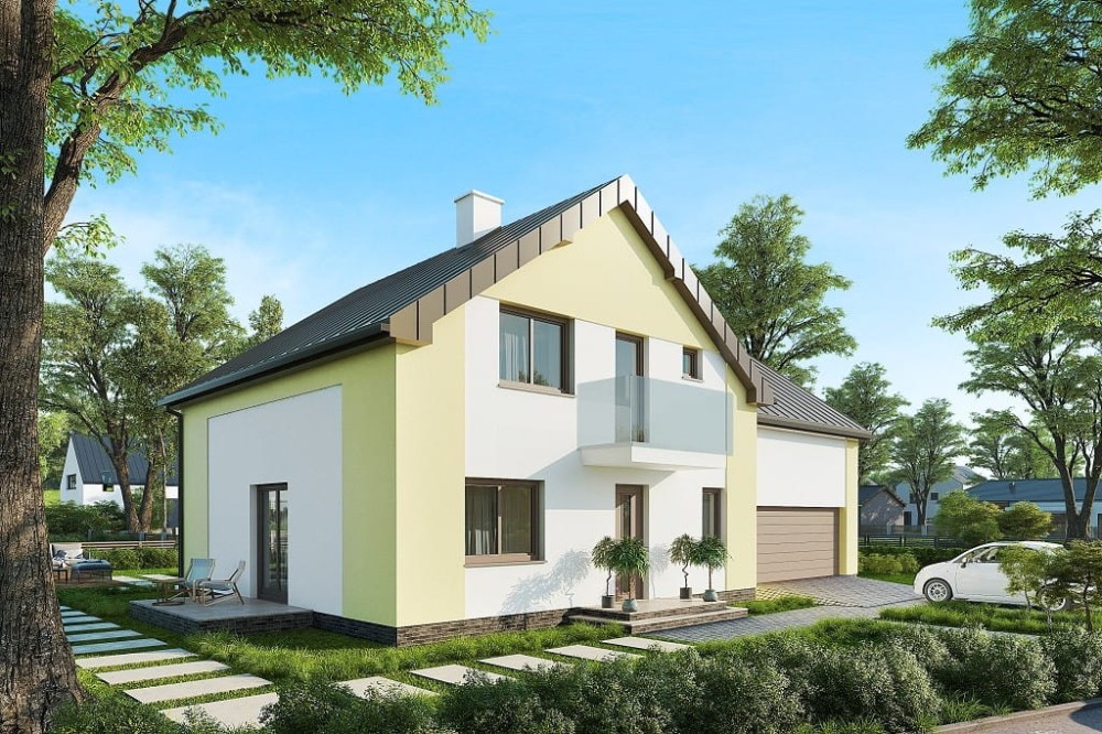 Projekt domu Isinia tech. DM-6672 tech., parterowy z poddaszem użytkowym, garażem dwustanowiskowym, niepodpiwniczony - kolorystyka wersja 3