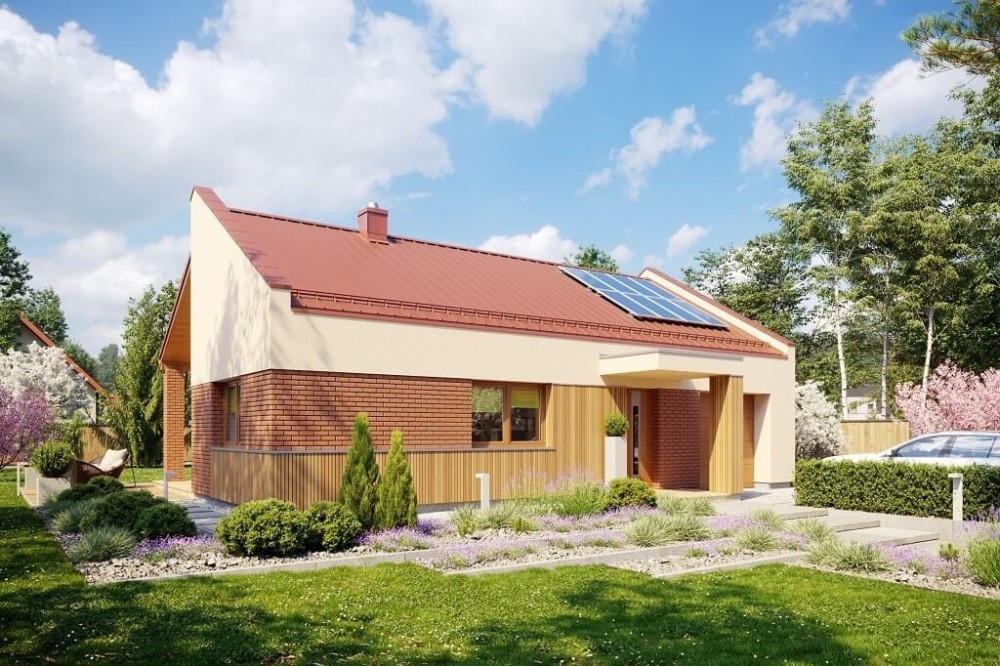Projekt domu Rokitnik 2 tech. L-6676 tech., parterowy, niepodpiwniczony, z garażem jednostanowiskowym - kolorystyka wersja 2