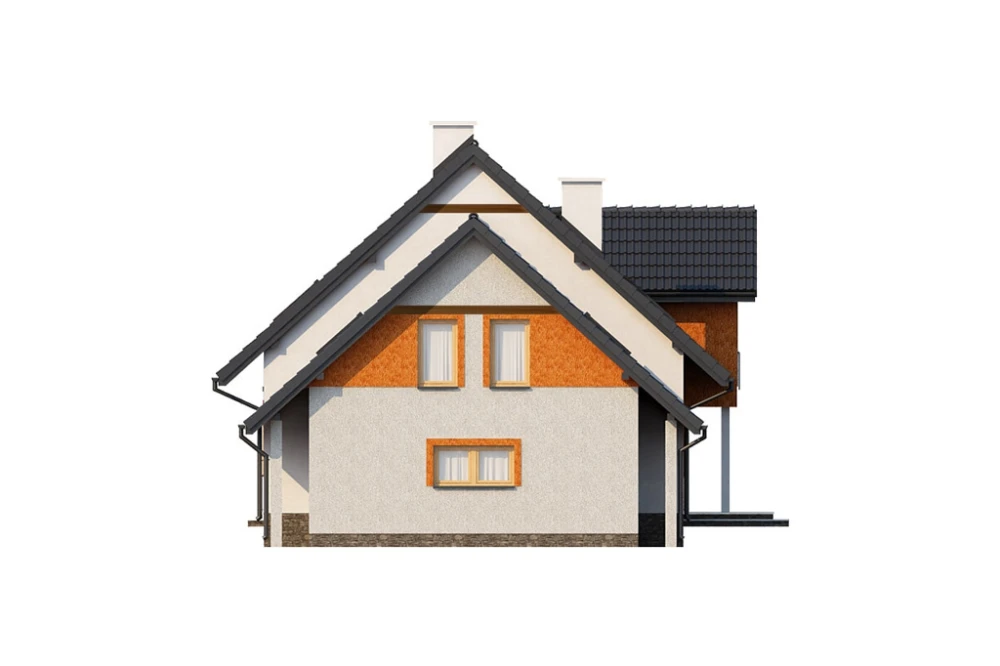 Projekt domu Maciejki 2 L-6574, parterowy z poddaszem mieszkalnym, z garażem, bez podpiwniczenia - elewacja lewa
