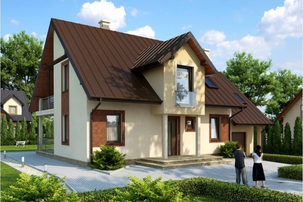 Projekt domu Maciejki tech. DM-6574 tech., parterowy z poddaszem mieszkalnym, z garażem, bez podpiwniczenia - kolorystyka wersja 2