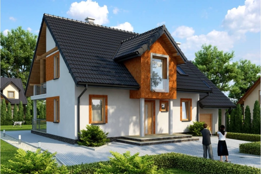 Projekt domu Maciejki tech. DM-6574 tech., parterowy z poddaszem mieszkalnym, z garażem, bez podpiwniczenia - kolorystyka wersja 1