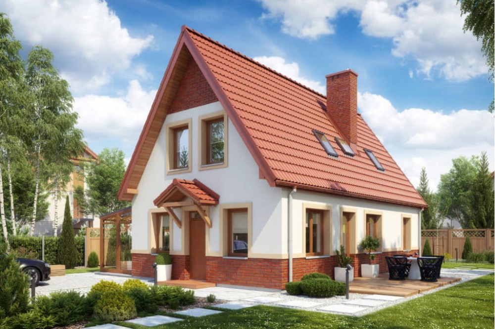 Projekt domu Niecierpków tech. DM-6580 tech., parterowy z poddaszem mieszkalnym, bez podpiwniczenia - kolorystyka wersja 3