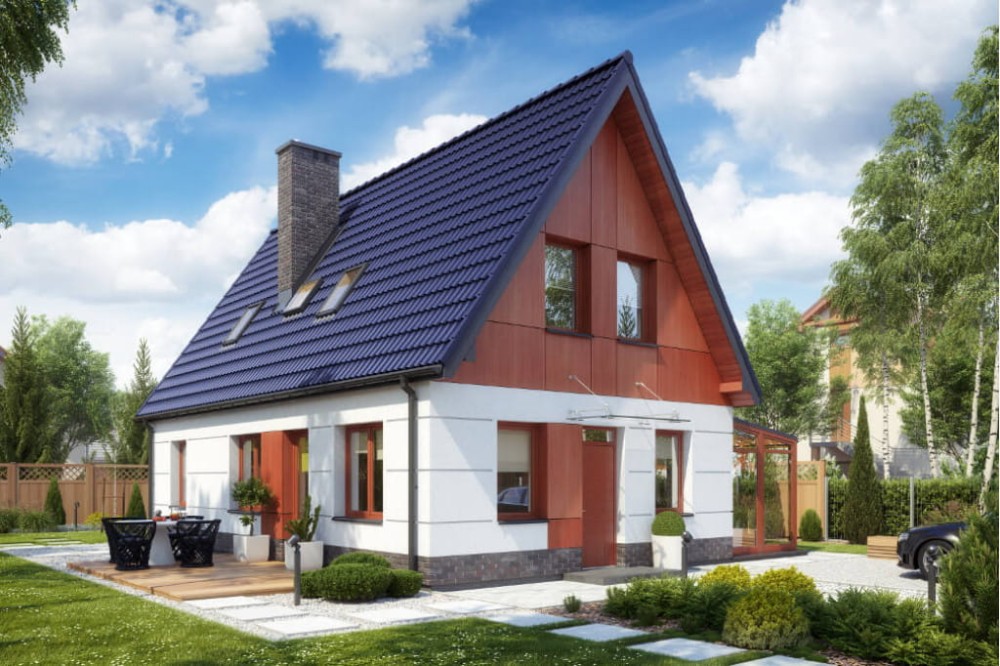 Projekt domu Niecierpków 2 tech. L-6580 tech., parterowy z poddaszem mieszkalnym, bez podpiwniczenia - kolorystyka wersja 4